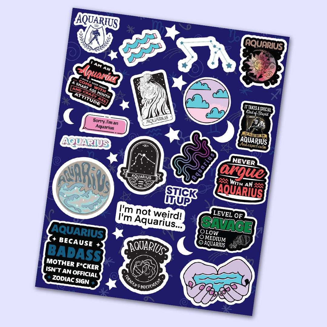 Aquarius Zodiac Sticker Sheet - die-cut vinyl sticker sheet | STICK IT UP Canada