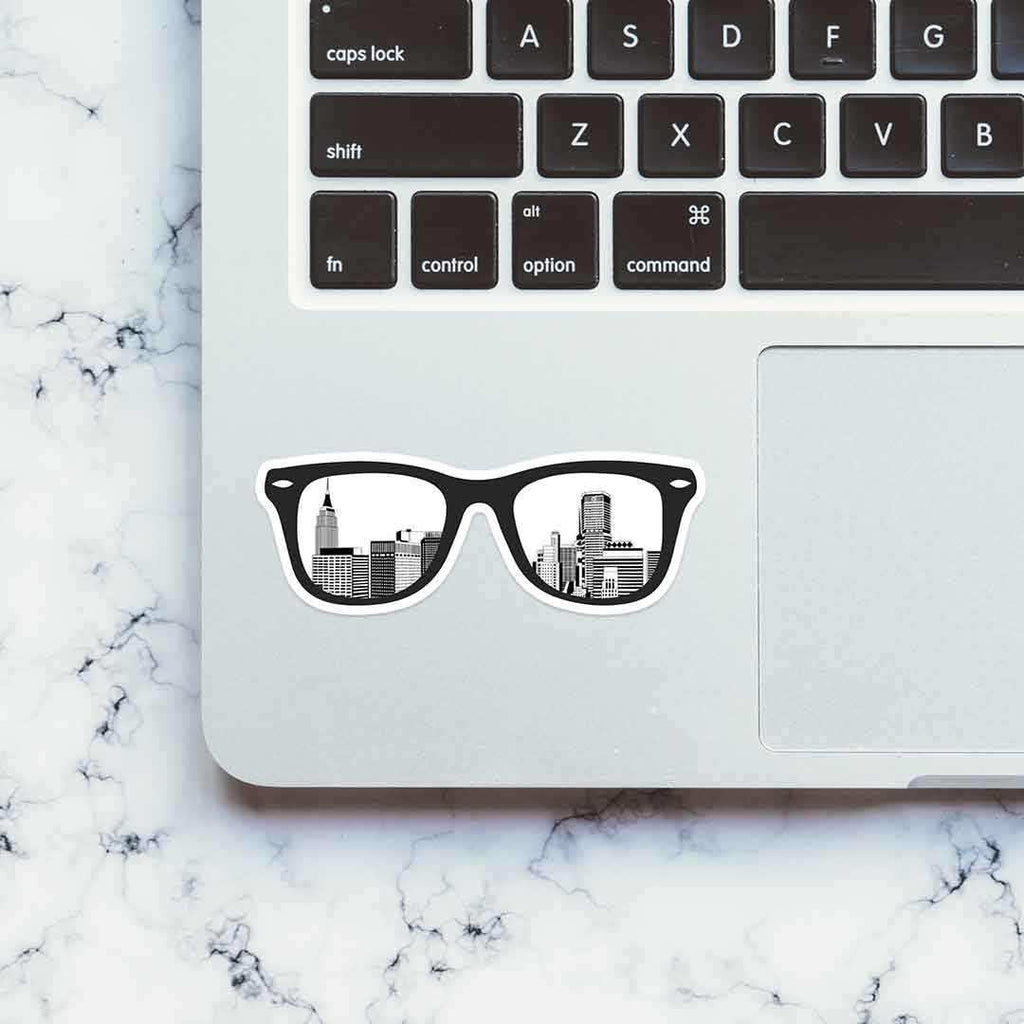 City Glasses sticker waterproof vinyl decal for laptop, bike, car & bottle