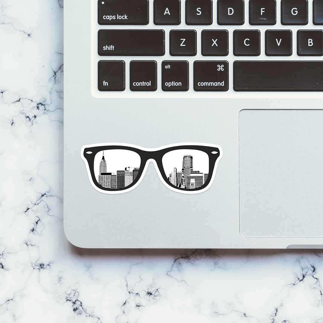 City Glasses sticker waterproof vinyl decal for laptop, bike, car & bottle
