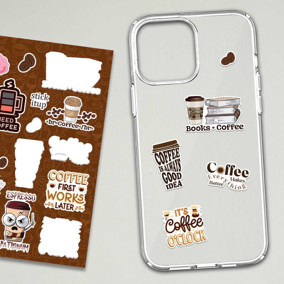 Coffee Mini Sticker Sheet waterproof vinyl decal for laptop, bike, car & bottle