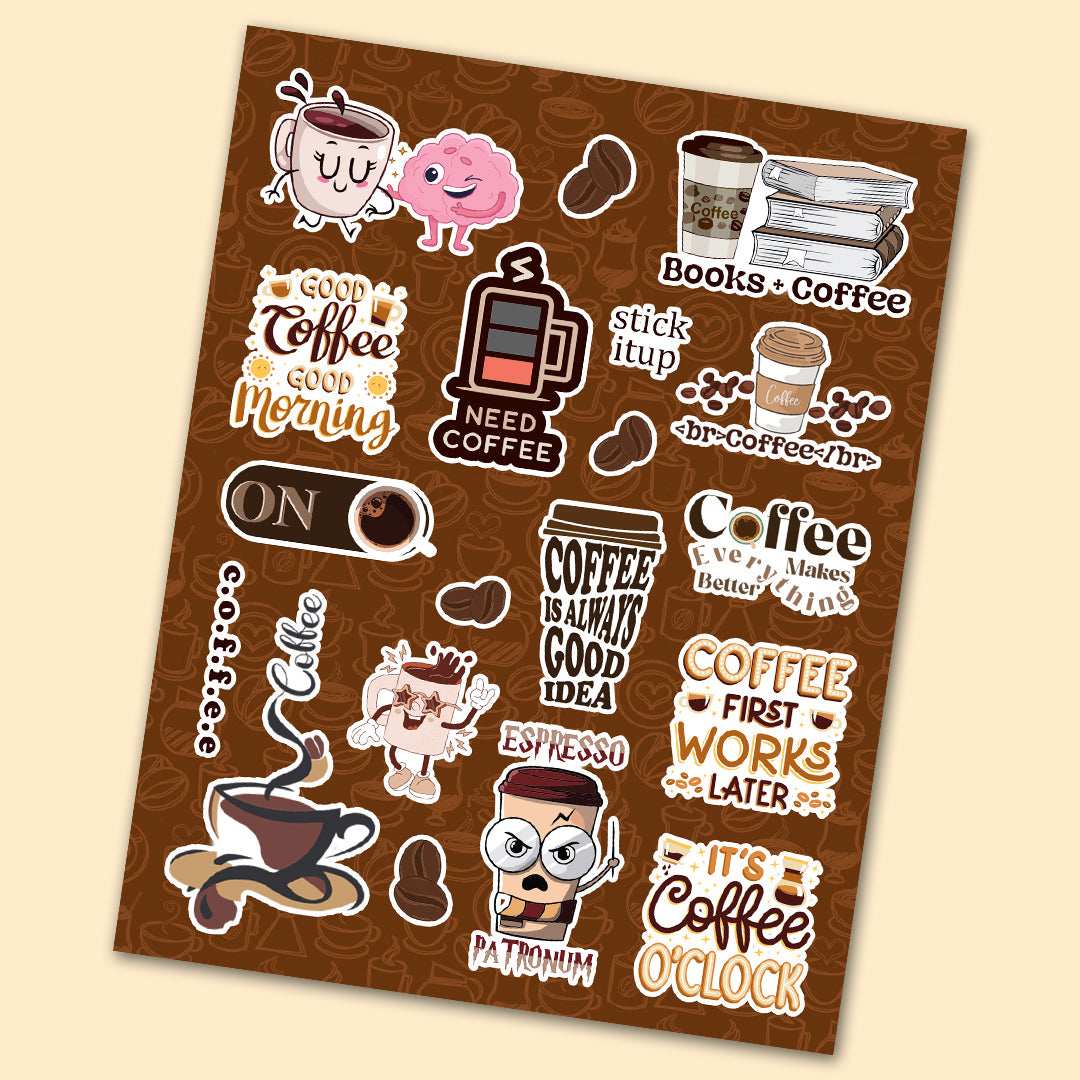Coffee Mini Sticker Sheet waterproof vinyl decal for laptop, bike, car & bottle