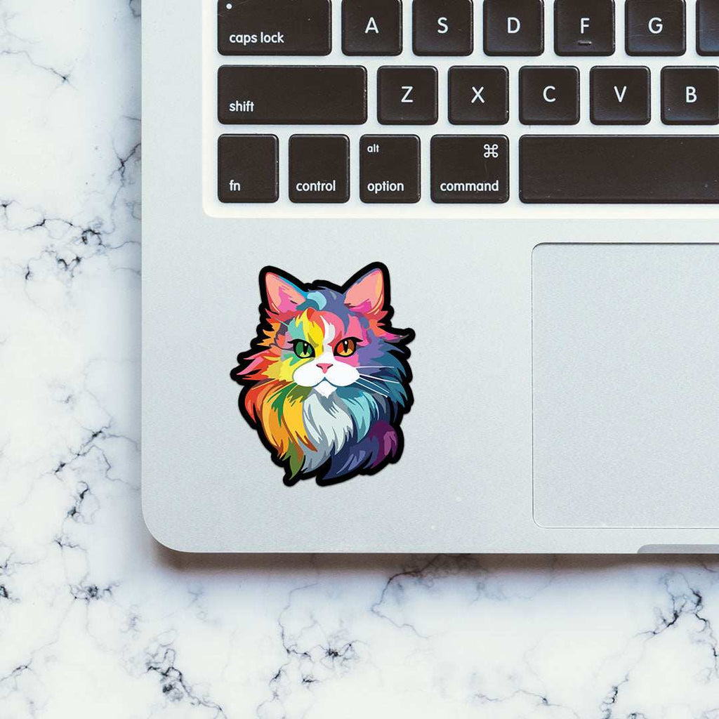 Colourful Cat Sticker waterproof vinyl decal for laptop, bike, car & bottle