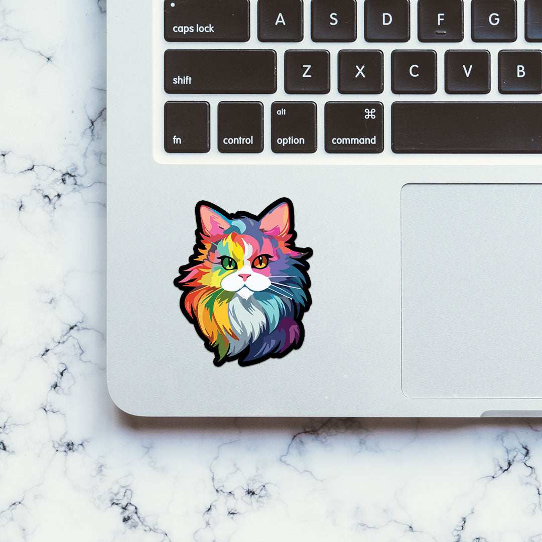 Colourful Cat Sticker waterproof vinyl decal for laptop, bike, car & bottle