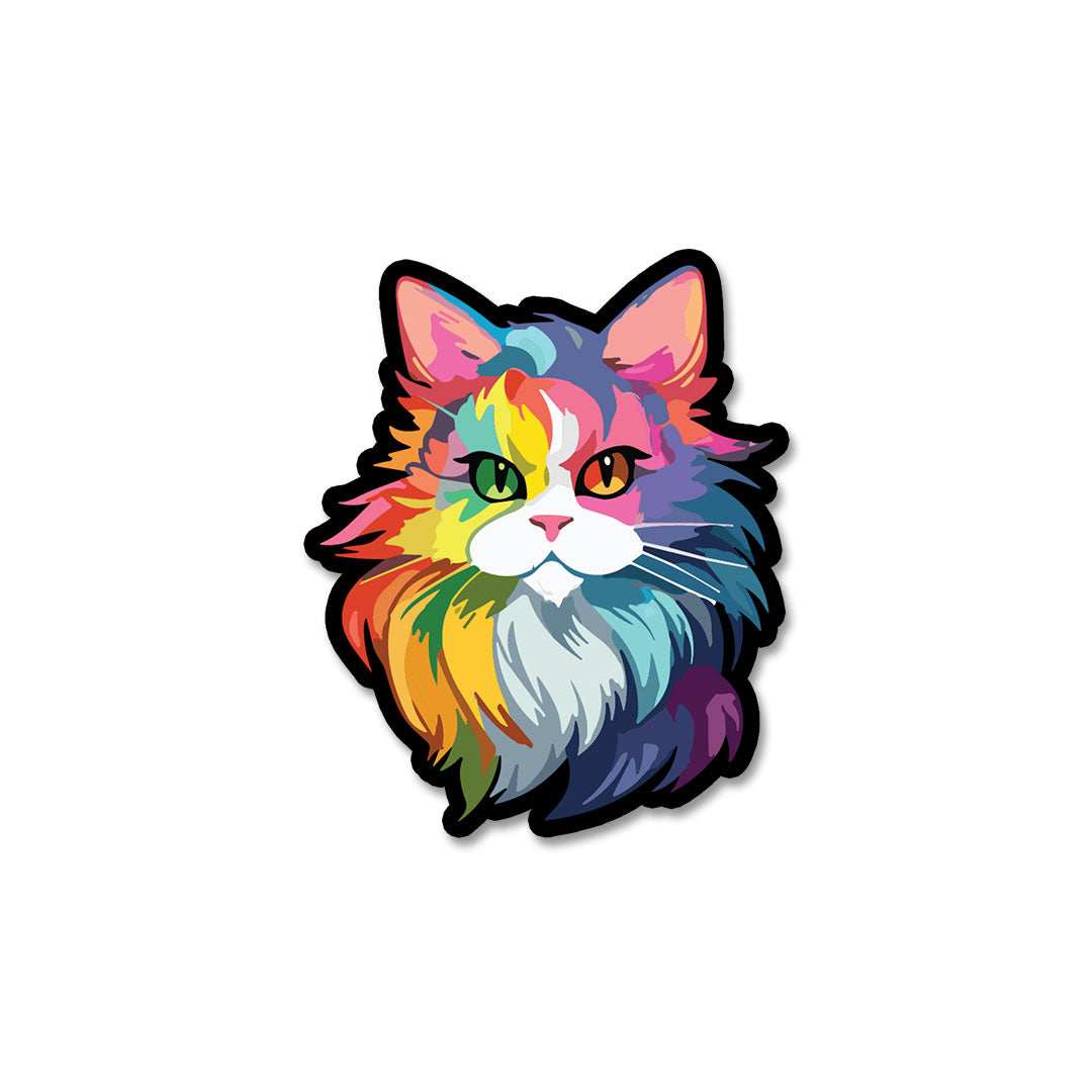Colourful Cat Sticker waterproof vinyl decal for laptop, bike, car & bottle