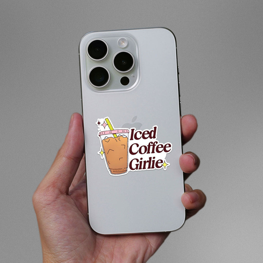 Iced Coffee Girlie Sticker waterproof vinyl decal for laptop, bike, car & bottle