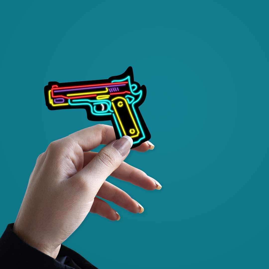 Neon Gun Sticker waterproof vinyl decal for laptop, bike, car & bottle