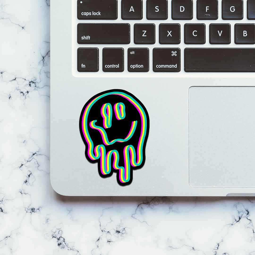 Neon Trippy smile Sticker waterproof vinyl decal for laptop, bike, car & bottle