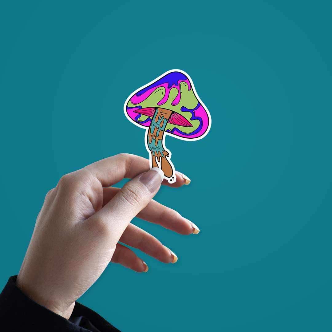 Trippy mushroom sticker waterproof vinyl decal for laptop, bike, car & bottle