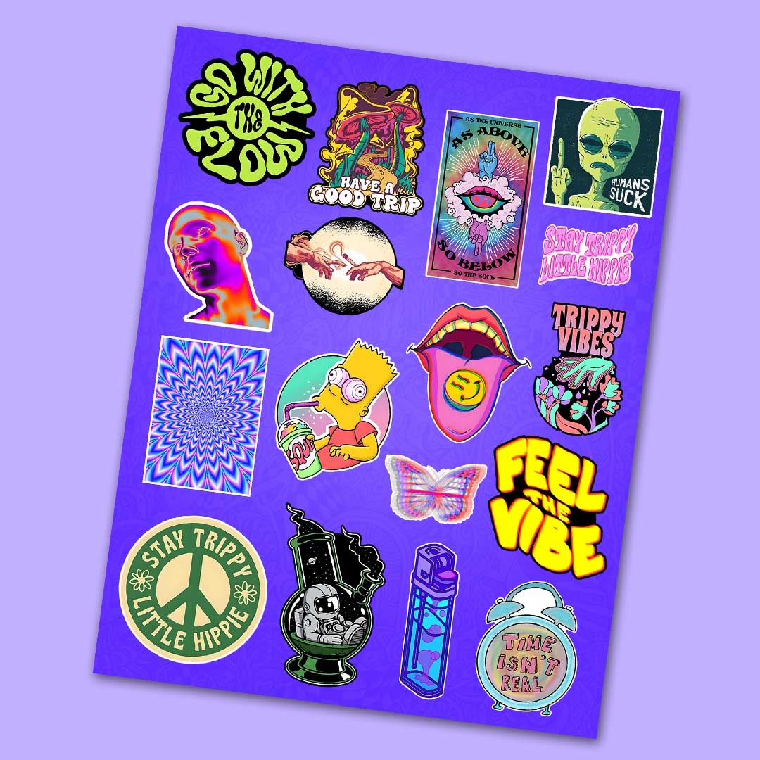 Trippy Sticker Sheet waterproof vinyl decal for laptop, bike, car & bottle