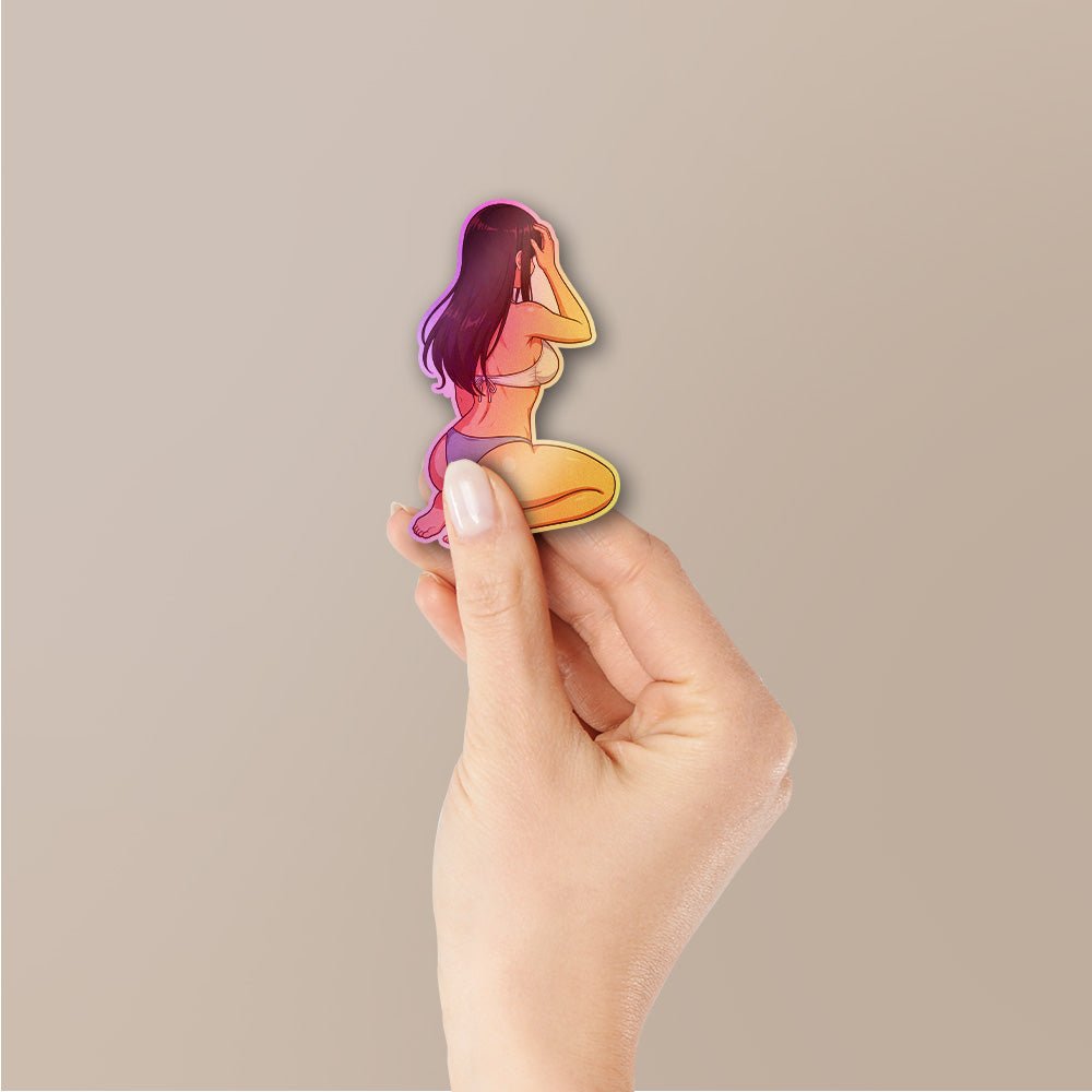 Woman Sitting Casual Holographic Stickers - Holographic Stickers | STICK IT UP
