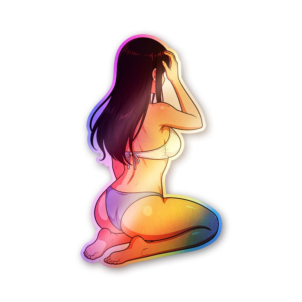 Woman Sitting Casual Holographic Stickers - Holographic Stickers | STICK IT UP