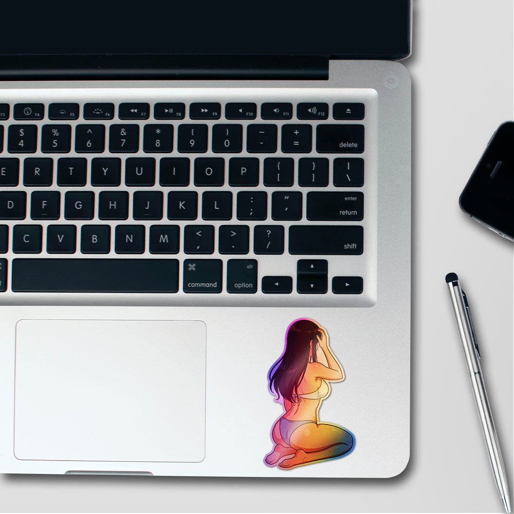 Woman Sitting Casual Holographic Stickers - Holographic Stickers | STICK IT UP